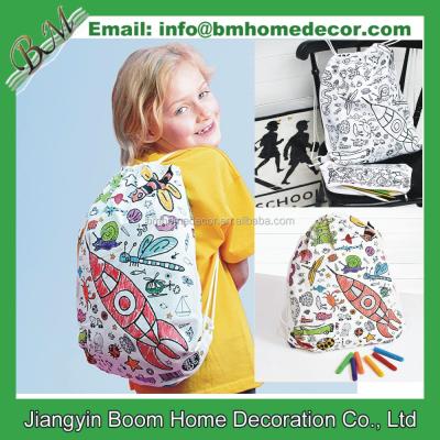 China Gift Bag Kids DIY Color Your Own Cotton Canvas Coloring Drawstring Bag / Drawstring Coloring Backpack for sale