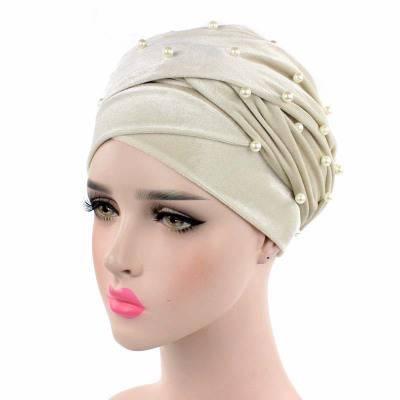 China Seasonal Outdoor Activities LSY381Hot Sale Velvet Hijab Pearl Decoration Turban Woman Muslim Hijab Turban for sale