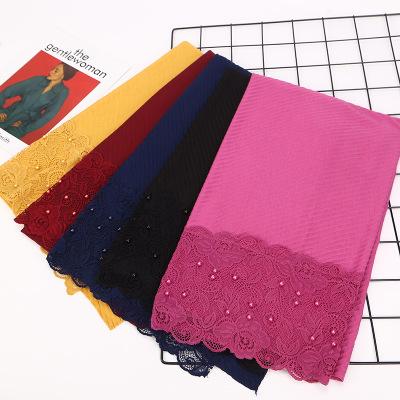 China Daily life color cotton hijab scarf lace hijab pure thin scarf crumpled woman scarf LSY372 for sale