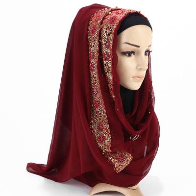 China Hot Sale LSY002 Chiffon Solid Color Chiffon Diamond Hijab Scarf Muslim Lady Turban Hijab for sale