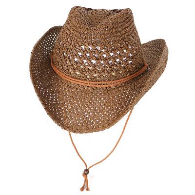 China Western Dobby LYX30 Cowboy Cowboy Straw Hat Sun Protection Wide Brim Hat Beach Foldable Straw Hat for sale