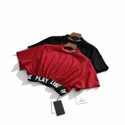 China Womens CYX175 Ladies High Necks Wholesale Womens Anti-Shrink Shirts Casual Black Crop Tops for sale