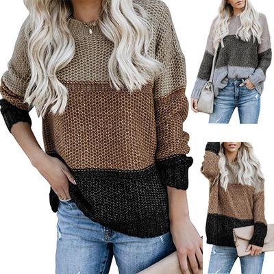 China Anti-pilling Wholesale CYX 196 Winter Ladies Color Block Crew Neck Long Sleeve Women Sweater for sale