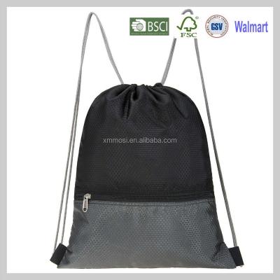 China Waterproof 3 Rip Stop Polyester Black Drawstring Sports Backpack Bag OEM For Outdoor for sale