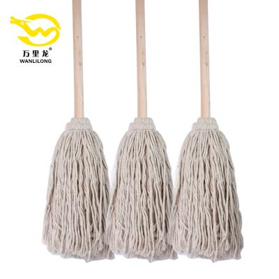 China Sustainable Cheap Cotton Yarn Wooden Handle Recycled Floor Cleaning Mop for sale