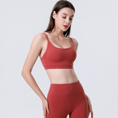 China Amazon Breathable 2022 Top Sell Women's Sportswear Double Straps Sports Bra Lady Red GYM Fitness Backless Basic Bra for sale