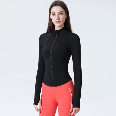 China New Breathable Sports Clothes Full Zipper Resin Yoga Jacket Yoga Jacket Women's Workout Track Jacket Inch Hole Running Black Slim Fit Short Jackets Lady for sale