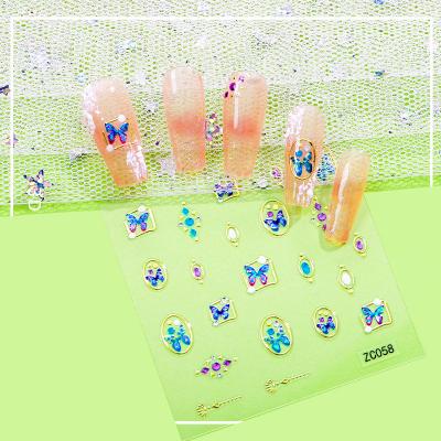 China 2022 Hot Selling DIY Golden Butterfly 3D Nail Sticker Laser Multi-design Laser Decal Sticker Nail Art Decoration Silver for sale