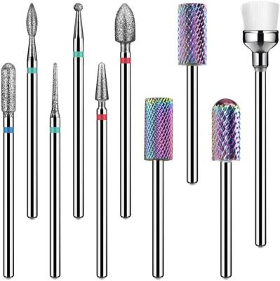 China 2021 Hot Sale 10Pcs Amazon Rainbow Light Weight Diamond Nail Drill Bit Set 3/32