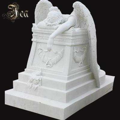 China EUROPEAN Cheap Hand Carving Polished Crying Tombstone Marble Sleeping Angel Statue for sale