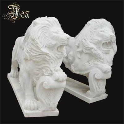 China Western Italy White Outdoor Life Size Marble Stone Lion for sale