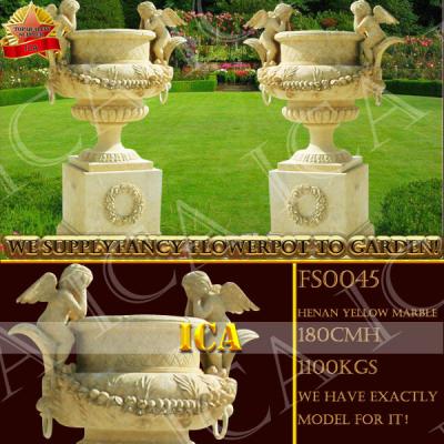 China Large marble garden yellow marble flowerpot, stone flowerpots, garden flowerpot FS0045 for sale