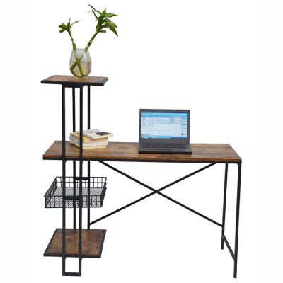 China (Other) Adjustable Metal and Wood Computer Desk with Stationery Basket and 2 Shelves for sale