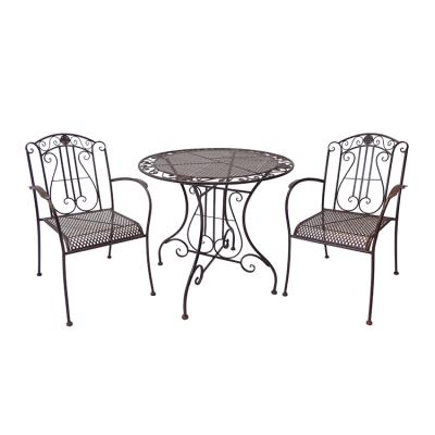 China Traditional Metal Bistro Set Outdoor Conversation Rustic 3 Piece Dining Set for Patio Yard Garden Patio Table for sale