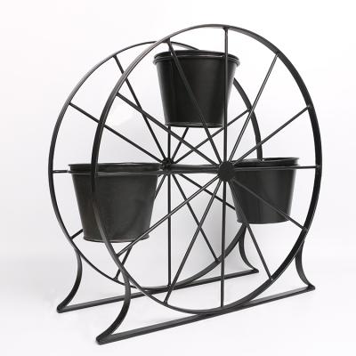 China Ferris Wheel 3 Pots Metal Plant Stand Flower Pastoral Pot Rack for Garden Patio and Balcony for sale