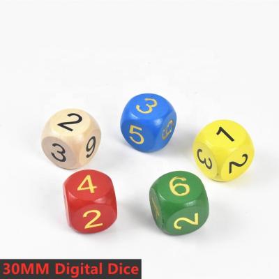 China Wooden Dice 30mm Dice Children's Cognitive Digital Props Flying Large Solid Wooden Chess Dice For Desktop Games for sale