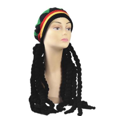 China Natural Fit Wool braid Hat Beret Jamaican hat novel Black knitted hat wig for Halloween party props for sale