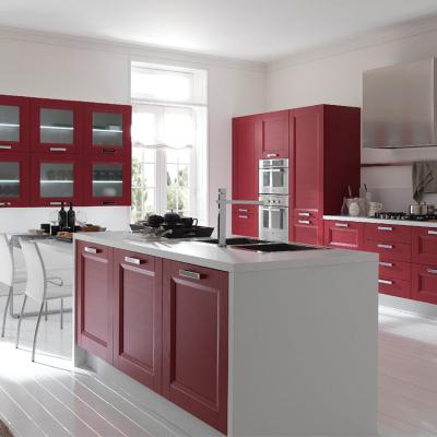 China 2020 Hot Sale Modern Red High Glossy Glass Door Kitchen Design And Glossy Lacquer Kitchen Sideboards Set for sale