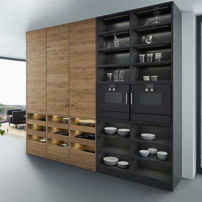 China Modern Italian Style Modern Design Black And Brown Wood Grain Galley Cabinets For Sale for sale