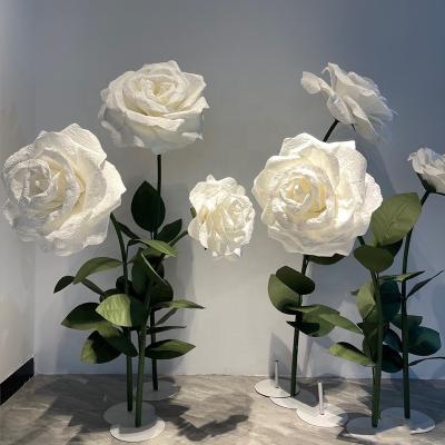 China Customized Color/Size/Shape Giant Paper Rose Artificial Flower For Window Wedding Stage Decoration for sale