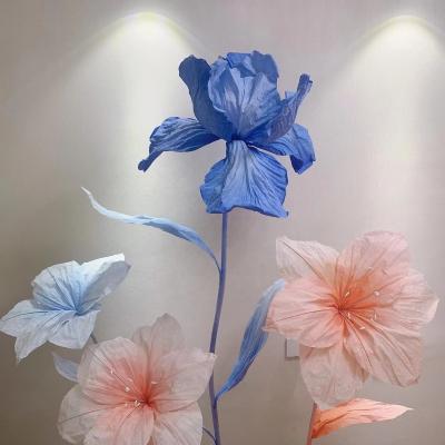 China Home.Party.Restaurant.Bar.Hotel Popular Large Flower Paper Handcrafted Artificial Giant Irises Flower Home Decor Shop Mall Window Display for sale