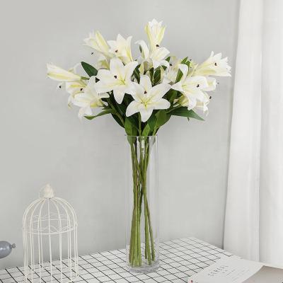 China Wholesale High Quality Real Touch 3d Silk Printing Lilies Artificial 3 Heads Flower For Wedding Home Decoration for sale