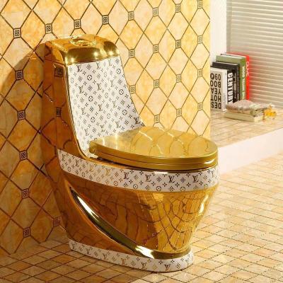 China Gold Design Hidden Cistern Ceramic One Piece Royal Porcelain Commode Sanitary Ware Modern Luxury Toilet Bowl for sale