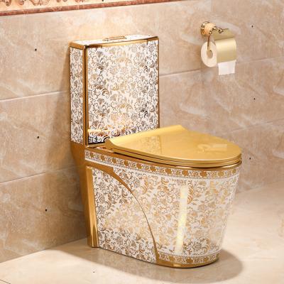 China High End Modern Floor Hidden Cistern Hotel Ceramic Gold Plated Luxury Gold Lavatory Bathroom Porcelain Toilet for sale