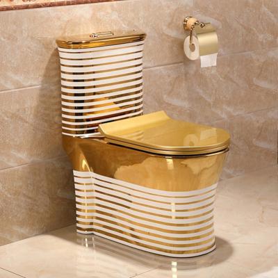 China High Quality Sanitary Ware White Stripe Color Bathroom Toilet Gold Plated Ceramic One Piece Toilet Cistern for sale