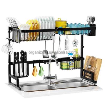 China Stocked Adjustable 2 Tier Stainless Steel Over The Sink Dish Drying Rack for sale