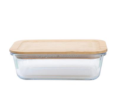 China Stocked Creative wholesale sealed square jar food glass container with wood lid for sale