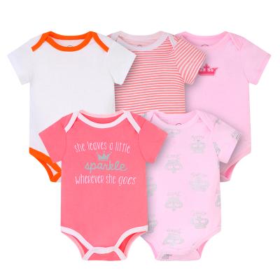 China Washable Short Sleeve Baby Clothes Cotton Baby Bodysuit Summer 5Pcs Baby Romper for sale