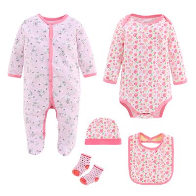 China Comfortable Jumpsuit +Hat+Sock 5 Pcs Lollipop Newborn Clothes Unisex Infant Baby Clothing Gifts Sets for sale