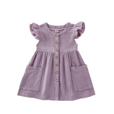 China Anti-wrinkle Purple Design Baby Clothes Solid Color Wholesale Baby Clothes Midi Length Baby Dresses for sale