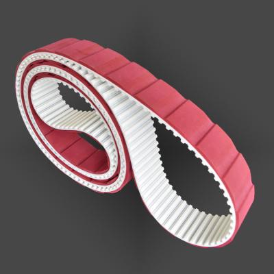 China T10 Wear Resistance Durable Tooth Endless PU Coating Red Rubber Splined Belt For Manufacturer for sale