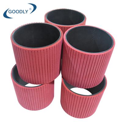 China Increase paper and belt friction length 305mm red rubber flat lined machine paged machine high quality seamless fluted belt for sale