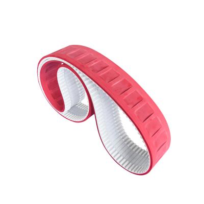 China Packaging Machinery Customized Teeth T10 Grooved Red Rubber Coating PU Belt For Conveyor Packaging Line for sale