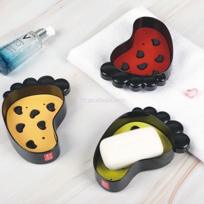 China 2021 New Arrivals Viable Small Feet Shape Plastic 3 Color Bathroom Soap Tray Plastic Soap Dish Box for sale