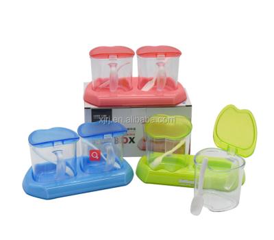 China 2pcs Transparent Plastic Spice Jar Spice Canister Set Condiment Gift Box Viable for sale