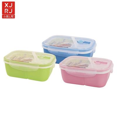 China Microwavable Rectangle 2 Compartment 1000ml School Office Tiffin Plastic Lunch Box With Spoon for sale