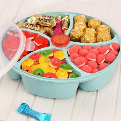 China Sustainable Wholesale Fashion Items Wheat Straw Candy Tray Plastic Food Tray Snack Tray With Lids for sale