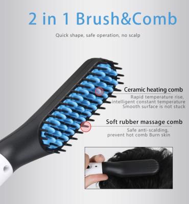 China Household Mini Mens Hair Brush Electric Hot Comb Private Label Custom Hair Tools Fast Heating Beard Straightening for sale