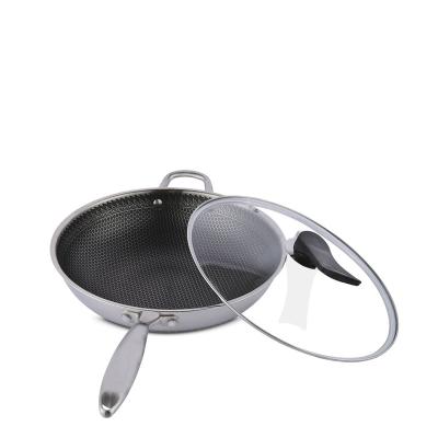 China Sustainable Restaurant Kitchen Cooking Stainless Steel Triple Non Stick Honeycomb Frying Pan With Lid for sale