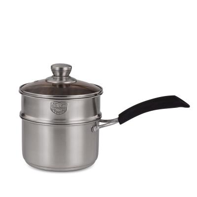 China Sustainable Soup Pot Stainless Steel Phenolic Plastics Handle Double Layer Milk Pot for sale