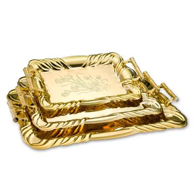 China Sustainable Exquisite Stainless Steel Gold Plated Copper Classic Craft Food Tray Decorative Metal Plate for sale