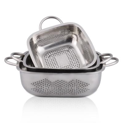 China Sustainable Good Quality Kitchen Utensils Rice Wash Rectangular Stainless Steel Colander for sale