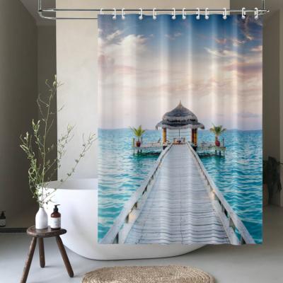 China Durable Oriental Textile Fabric Polyester Waterproof Bathroom Shower Curtain For Home Decor 180x180cm for sale