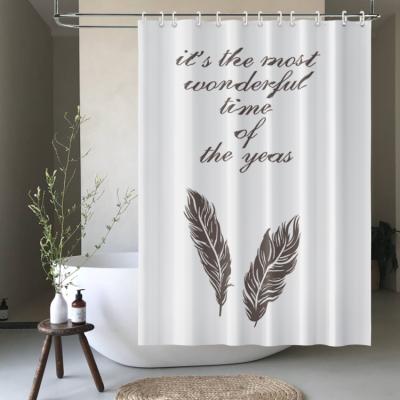 China Sustainable Festival Polyester Feather Ptinted Shower Curtain For Hotel Decor With Letter for sale