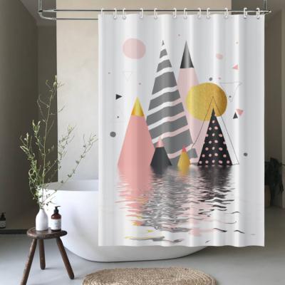 China Viable Custom Design Abstract Geometric Pattern Stripe Cone Circle Shower Curtain for sale