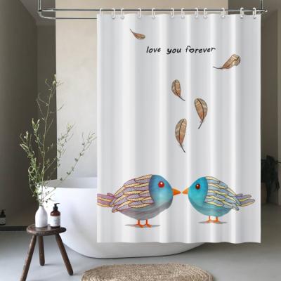 China Viable Fancy A Pair Of Love Birds 3d Digital Printed Shower Curtain With Letter For Decor for sale